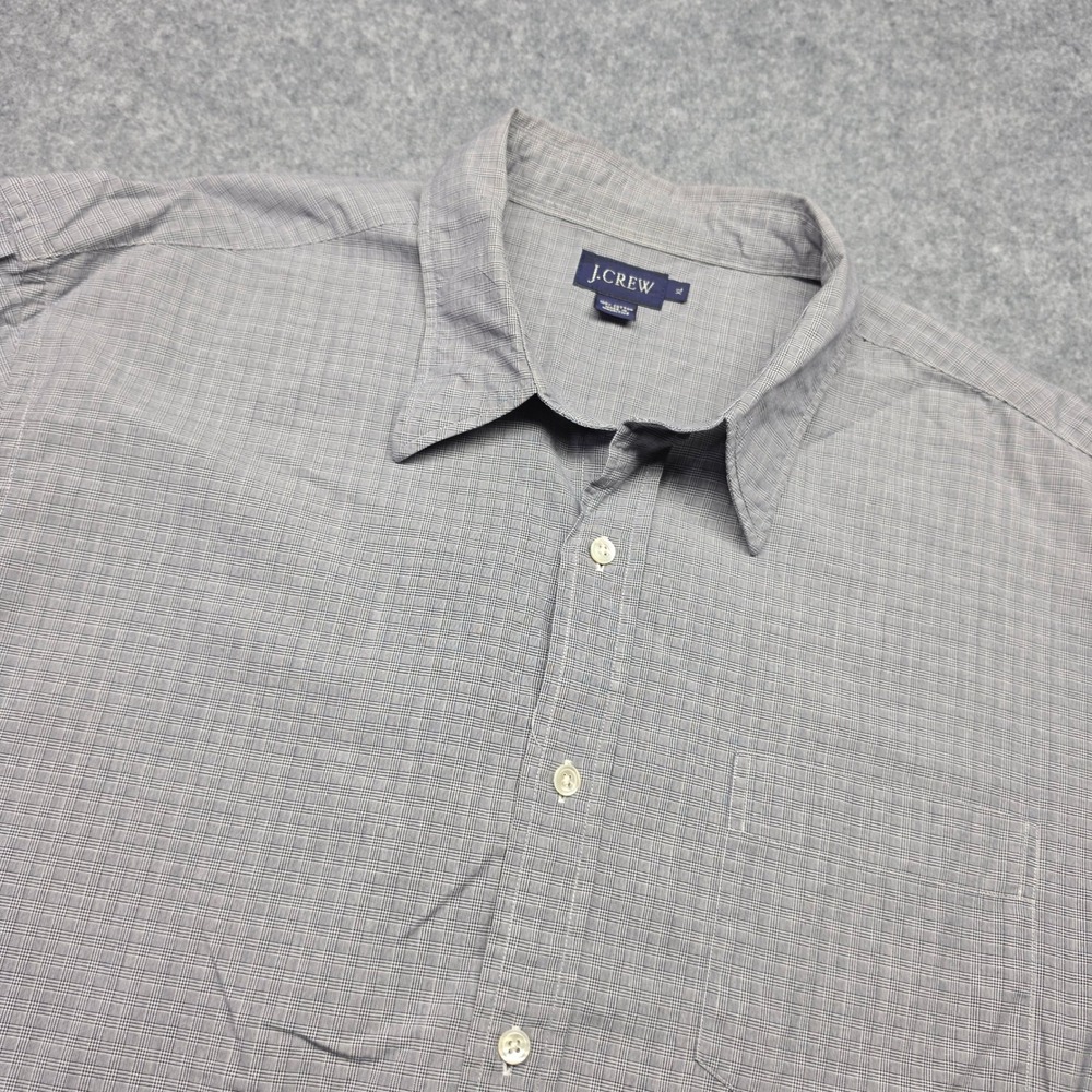J.Crew Mens XL Button Down Shirt Grey Blue Micro Check Plaid Long Sleeve Cotton